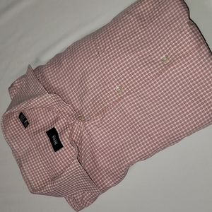 Hugo Boss Red/White Checkered LS BD Men's  16.5/34/35 Gently Used Good Condition